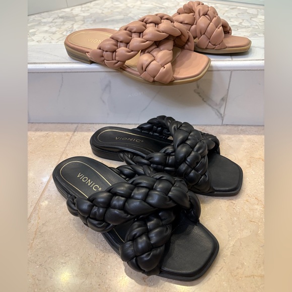 Vionic Women's Braided Slide Sandals - Black and Tan- Two Pairs - Picture 1 of 5